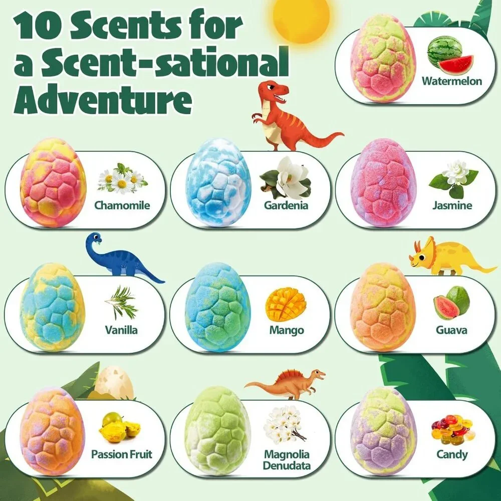 Dinosaur Bath Bombs for Kids with Surprise Inside, 20 Pack Natural Dino Egg Bath